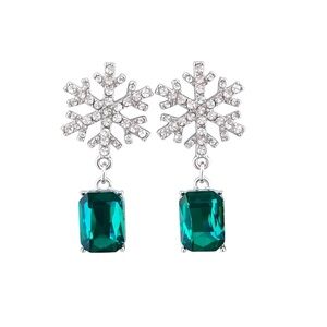 Betsey Johnson Holiday Snowflake and Emerald Drop Earrings